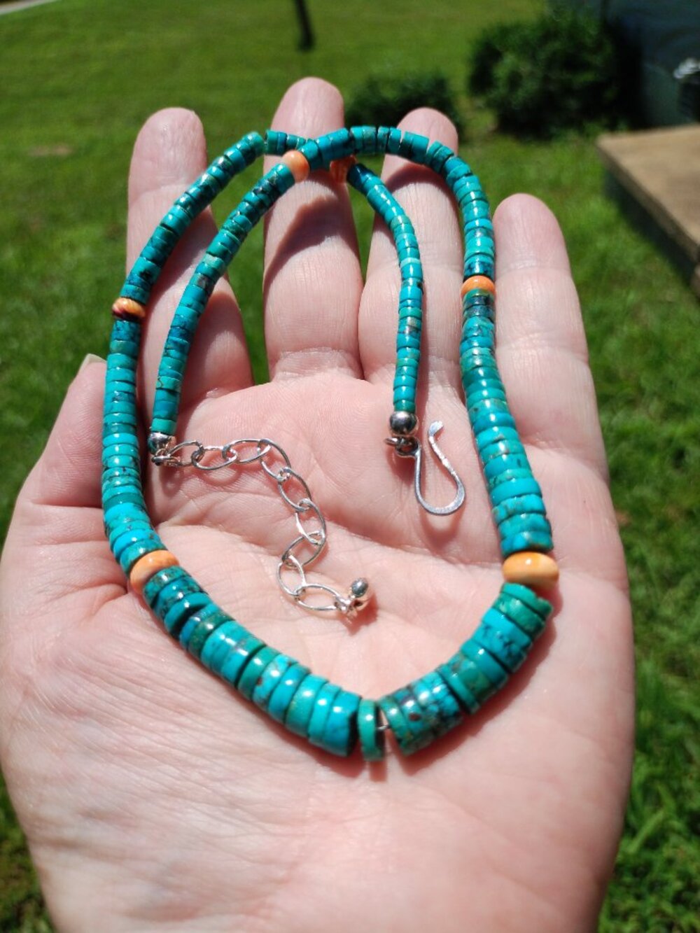Jay King DTR Turquoise and spiny oyster necklace 925 Sterling Silver Southwester - Picture 11 of 12